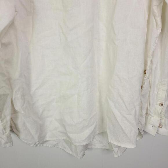 Croft Barrow Top Womens Large White Popover Linen Blend Coastal Side Buttons - Picture 3 of 10